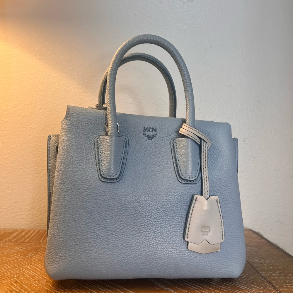 MCM MILLA MINI LEATHER BAG IN LIGHT BLUE